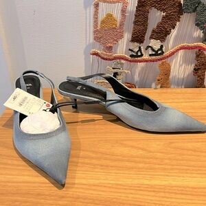 Zara denim kitten heels